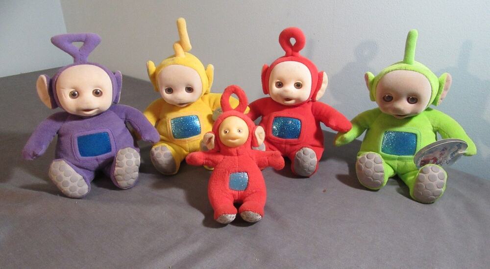 Teletubbies Complete Set Of Four Vintage 1998 Plushy 9.5" Plus One 6" Hard Face
